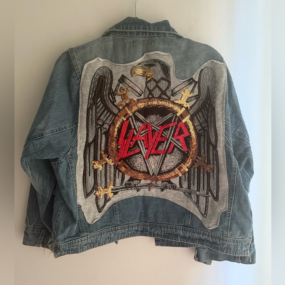 Oversized Hand-Beaded Denim Slayer Jacket • Size M • NWOT Pristine